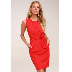 LULU'S Zealous Love Red Tie-Front Midi Dress